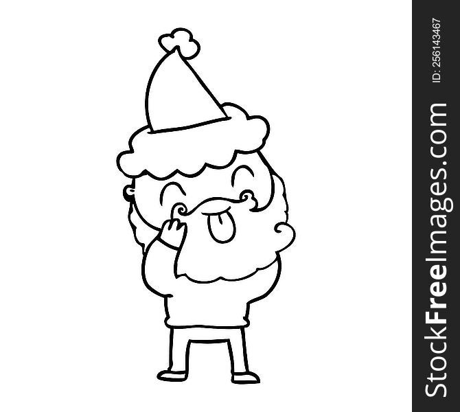 Man With Beard Sticking Out Tongue Wearing Santa Hat
