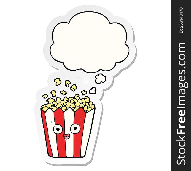 cartoon popcorn with thought bubble as a printed sticker