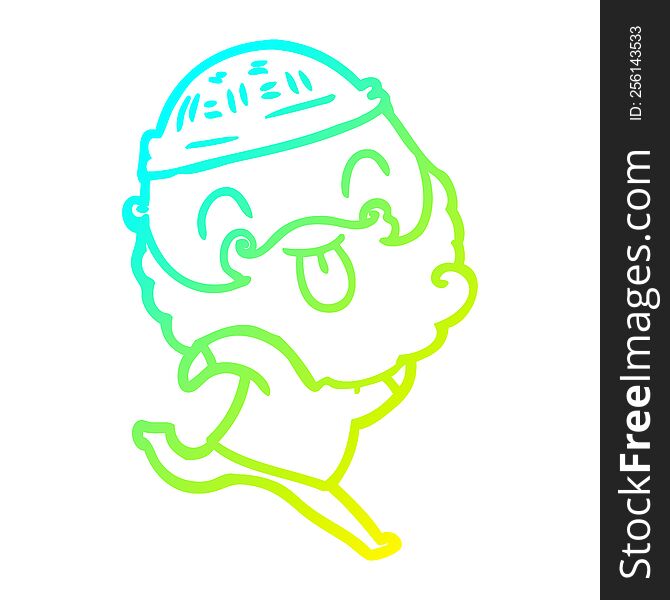 cold gradient line drawing of a running man with beard sticking out tongue