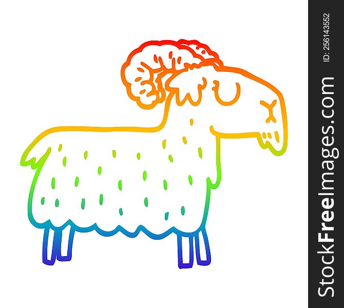 rainbow gradient line drawing of a cartoon stubborn goat