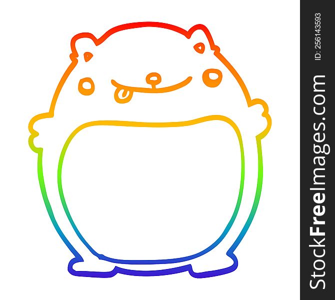 rainbow gradient line drawing of a cartoon fat bear