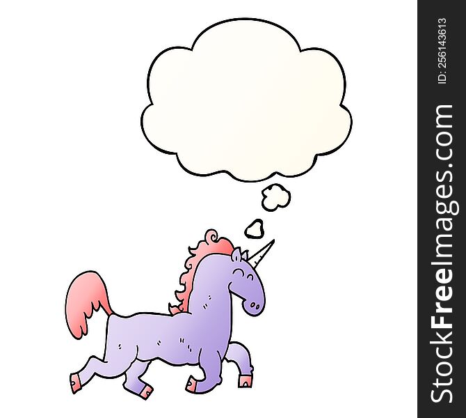Cartoon Unicorn And Thought Bubble In Smooth Gradient Style