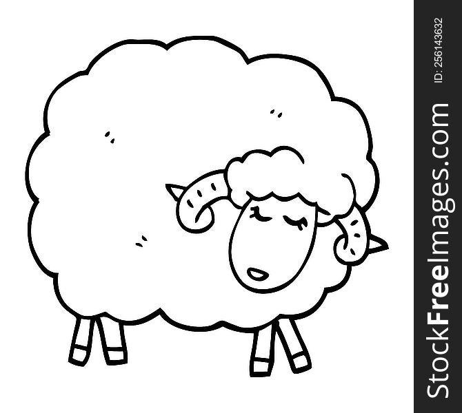 Line Drawing Cartoon Sheep With Horns