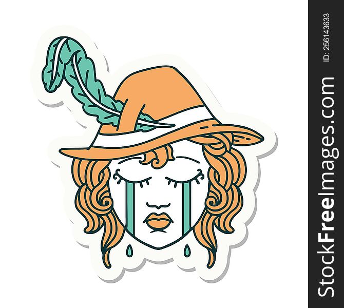 sticker of a crying human bard. sticker of a crying human bard