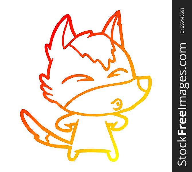 warm gradient line drawing of a cartoon wolf whistling