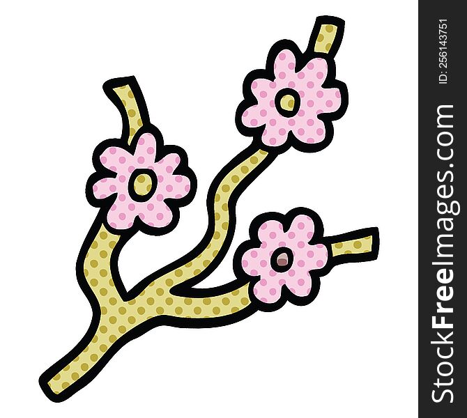 comic book style cartoon branches with flowers