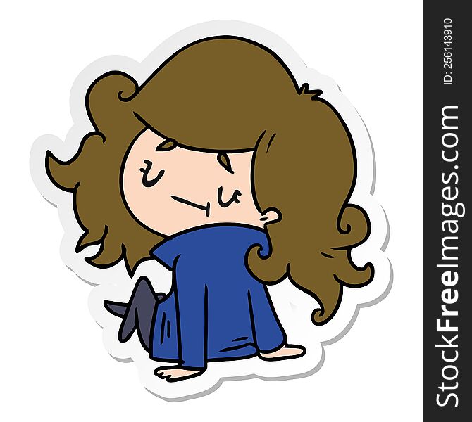 sticker cartoon illustration of a cute kawaii girl. sticker cartoon illustration of a cute kawaii girl