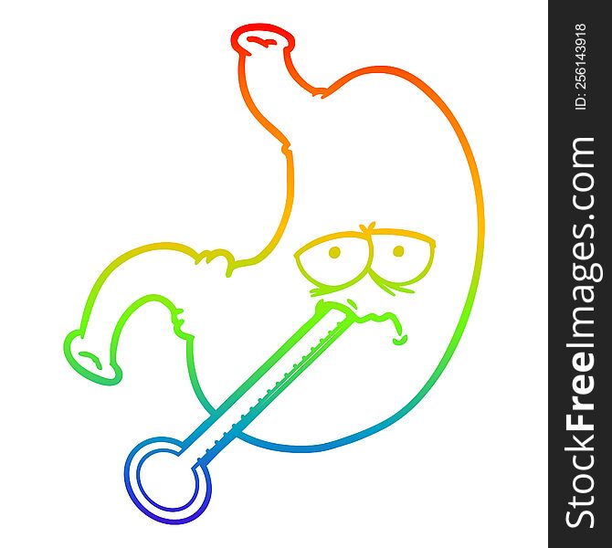 rainbow gradient line drawing of a cartoon upset stomach