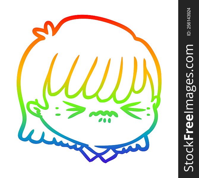 Rainbow Gradient Line Drawing Cartoon Female Face