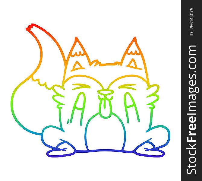 Rainbow Gradient Line Drawing Funny Cartoon Fox
