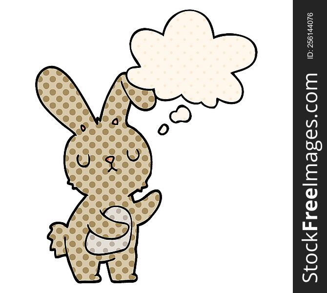 cute cartoon rabbit with thought bubble in comic book style