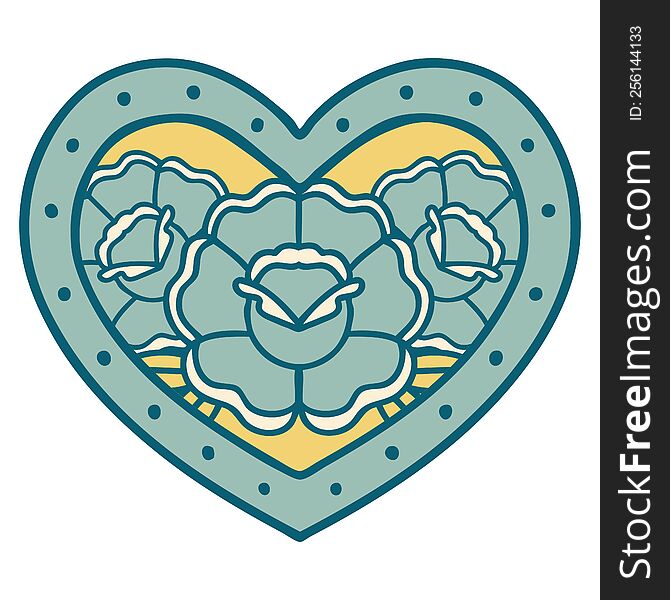 Tattoo Style Icon Of A Heart And Flowers