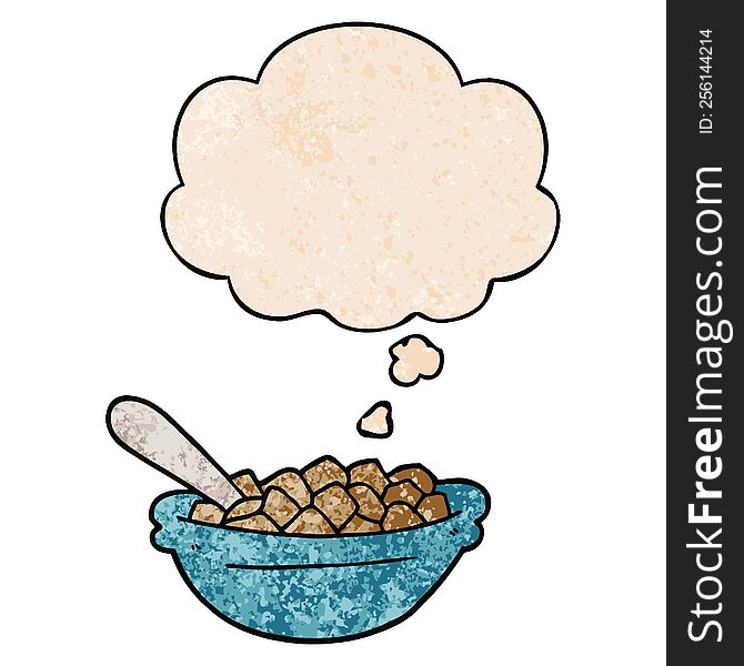 cartoon cereal bowl with thought bubble in grunge texture style. cartoon cereal bowl with thought bubble in grunge texture style
