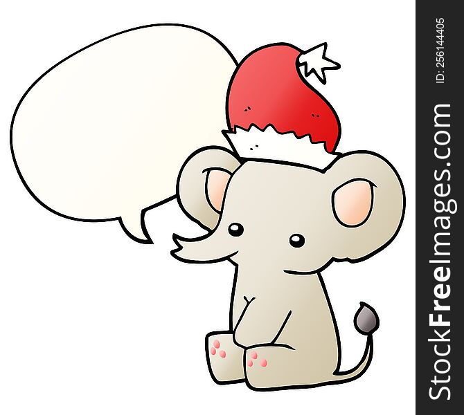 Cute Christmas Elephant And Speech Bubble In Smooth Gradient Style