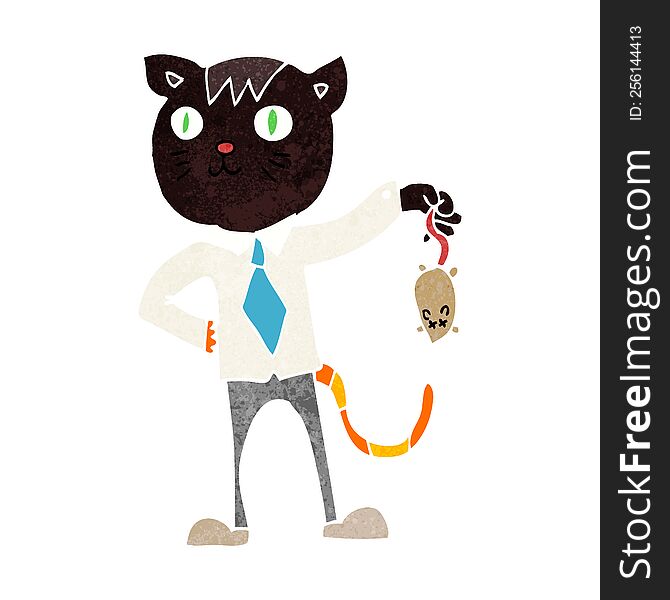 cartoon business cat with dead mouse