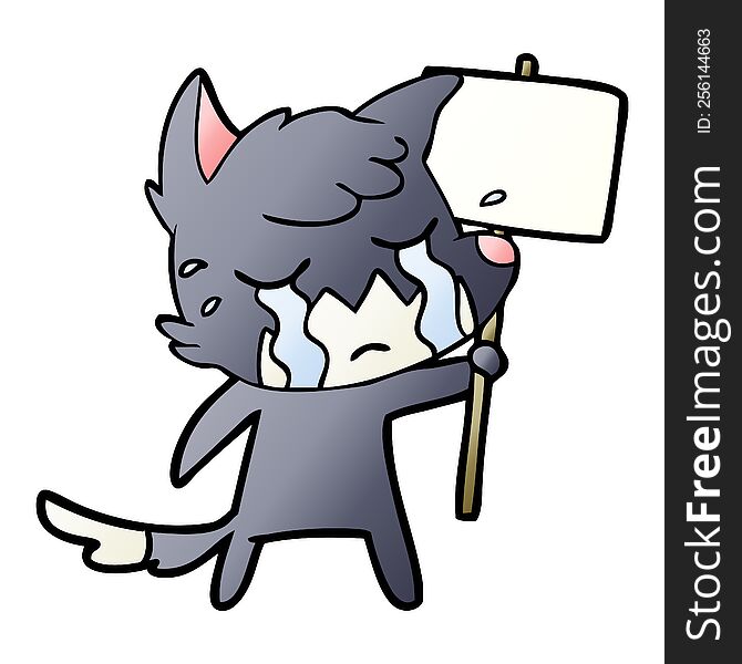 crying fox cartoon with placard. crying fox cartoon with placard