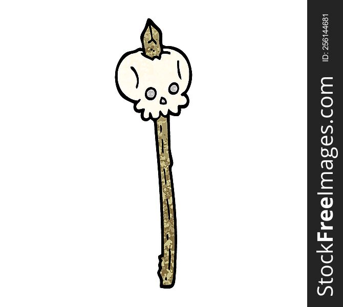 grunge textured illustration cartoon skull on spike