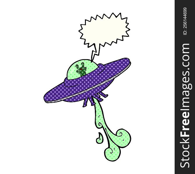 freehand drawn comic book speech bubble cartoon alien spaceship