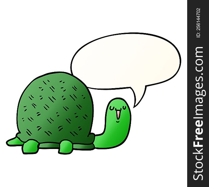 Cute Cartoon Turtle And Speech Bubble In Smooth Gradient Style