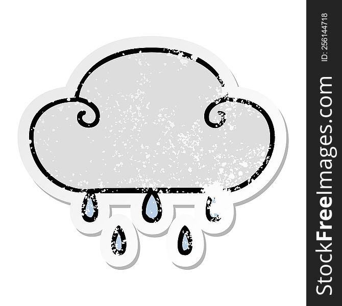 Distressed Sticker Of A Quirky Hand Drawn Cartoon Rain Cloud