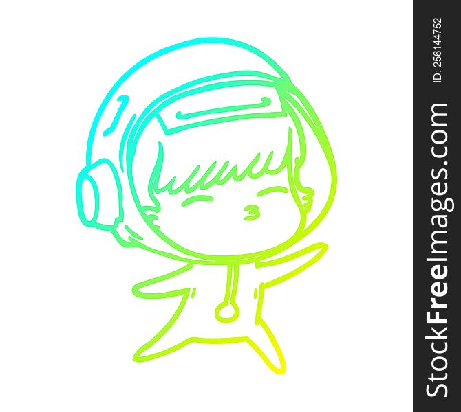 Cold Gradient Line Drawing Cartoon Curious Astronaut