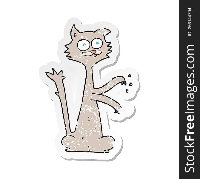 Retro Distressed Sticker Of A Cartoon Cat Scratching