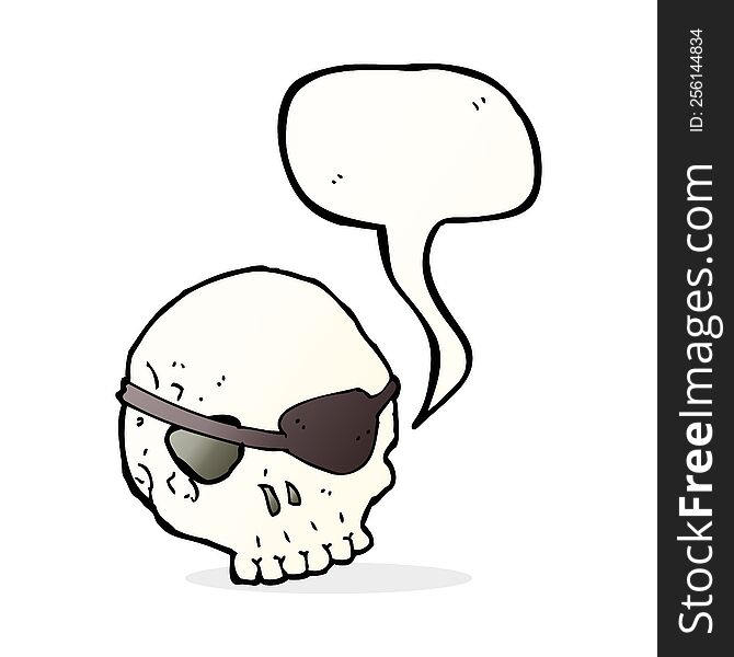 cartoon skull with eye patch with speech bubble