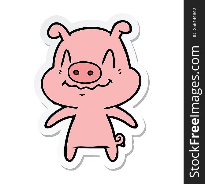 Sticker Of A Nervous Cartoon Pig