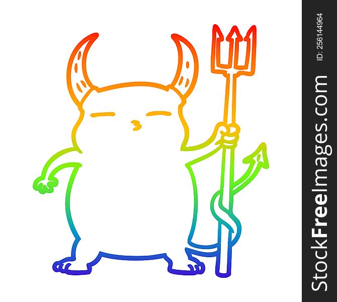 Rainbow Gradient Line Drawing Cartoon Little Devil