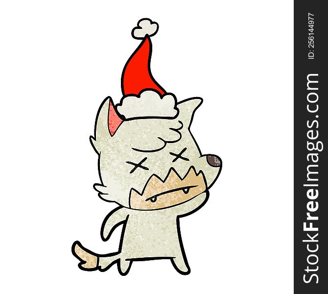 Textured Cartoon Of A Dead Fox Wearing Santa Hat