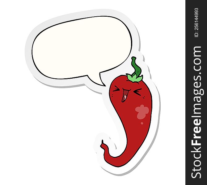 Cartoon Hot Chili Pepper And Speech Bubble Sticker