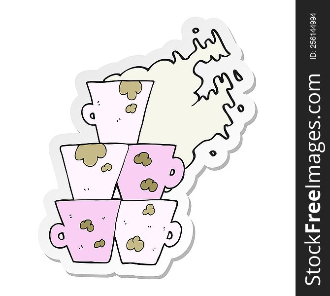 sticker of a cartoon stack of dirty coffee cups