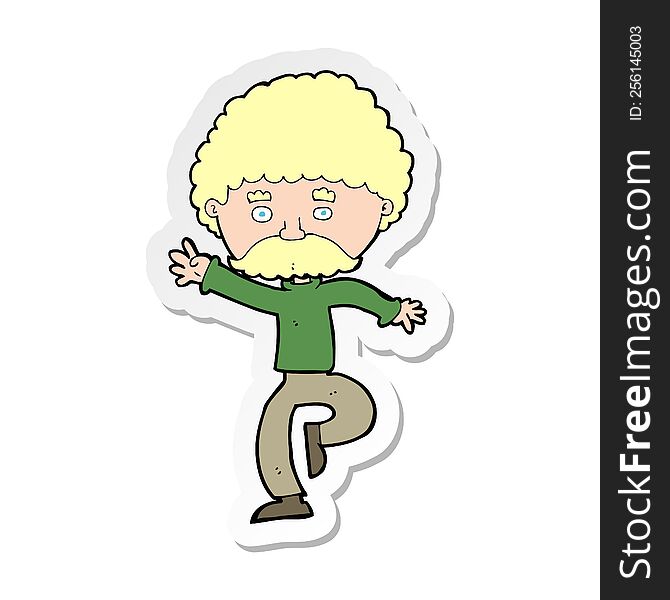 Sticker Of A Cartoon Mustache Man Disco Dancing