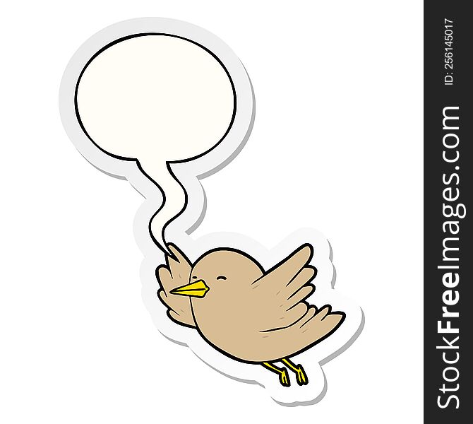 Cartoon Bird Flying And Speech Bubble Sticker