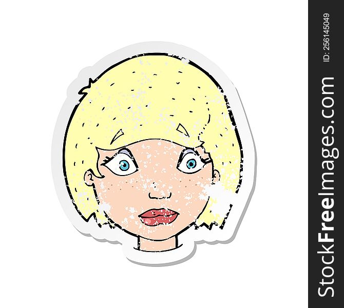 Retro Distressed Sticker Of A Cartoon Worried Female Face