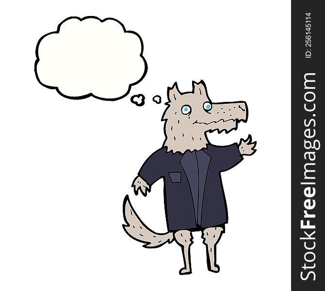 Cartoon Wolf Businessman With Thought Bubble
