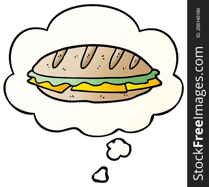 cartoon cheese sandwich with thought bubble in smooth gradient style