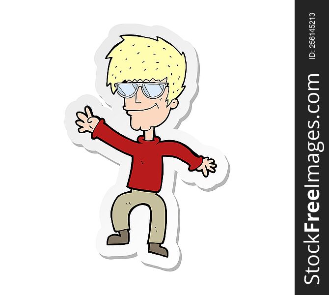 Sticker Of A Cartoon Waving Cool Guy