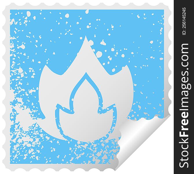 Distressed Square Peeling Sticker Symbol Fire