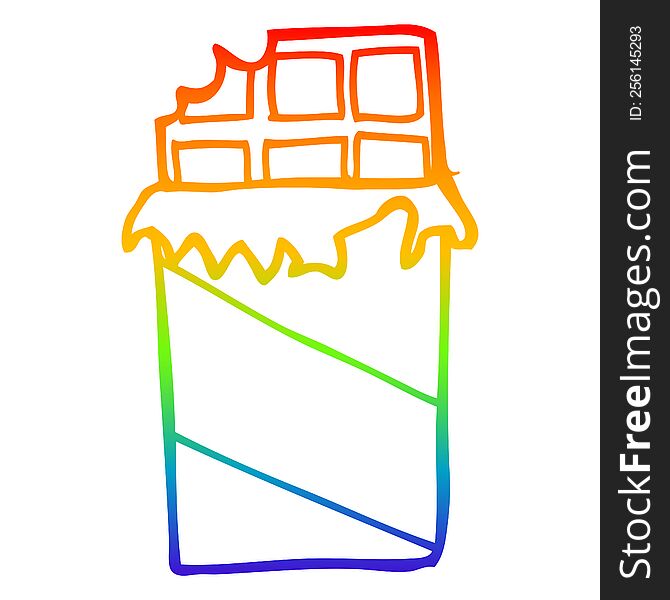 rainbow gradient line drawing of a cartoon chocolate bar