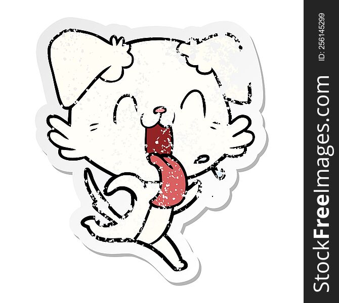 Distressed Sticker Of A Cartoon Panting Dog Running
