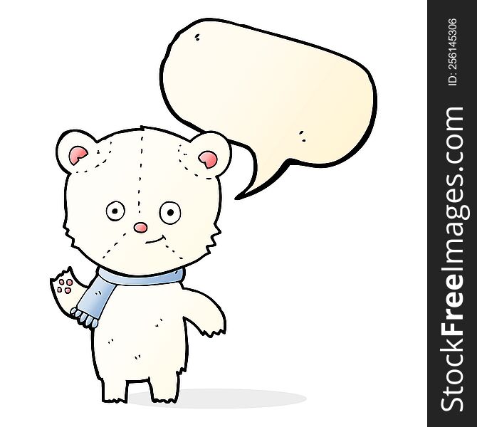 Cartoon Polar Bear Waving With Speech Bubble