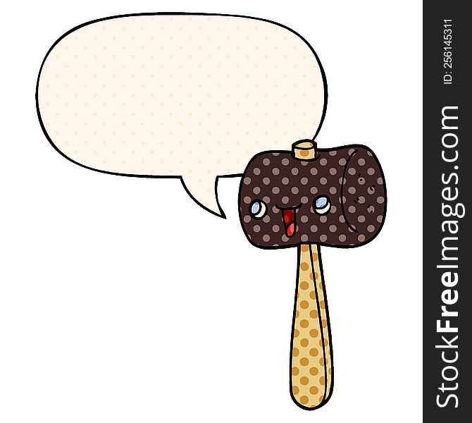 cartoon mallet with speech bubble in comic book style