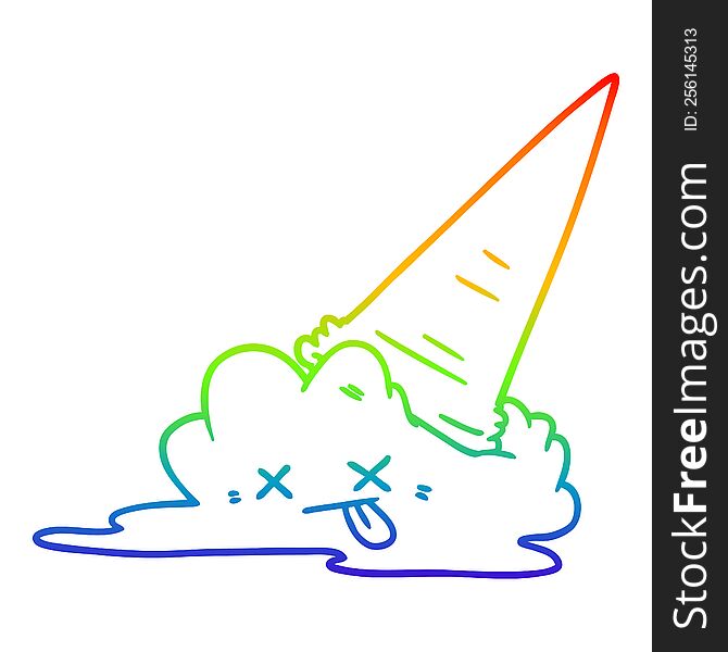 rainbow gradient line drawing of a splatted ice cream cartoon
