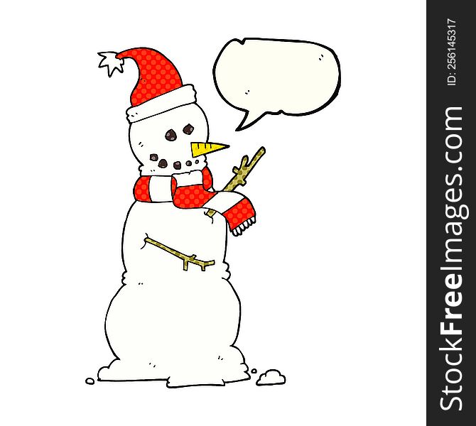 freehand drawn comic book speech bubble cartoon snowman