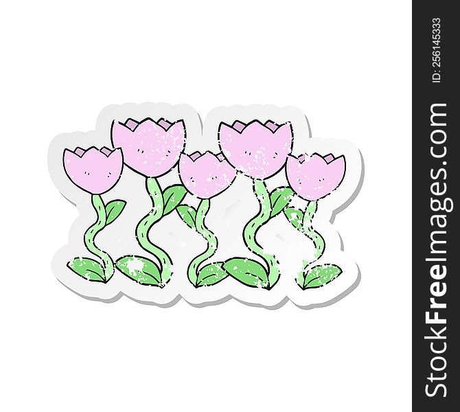 retro distressed sticker of a cartoon flowers