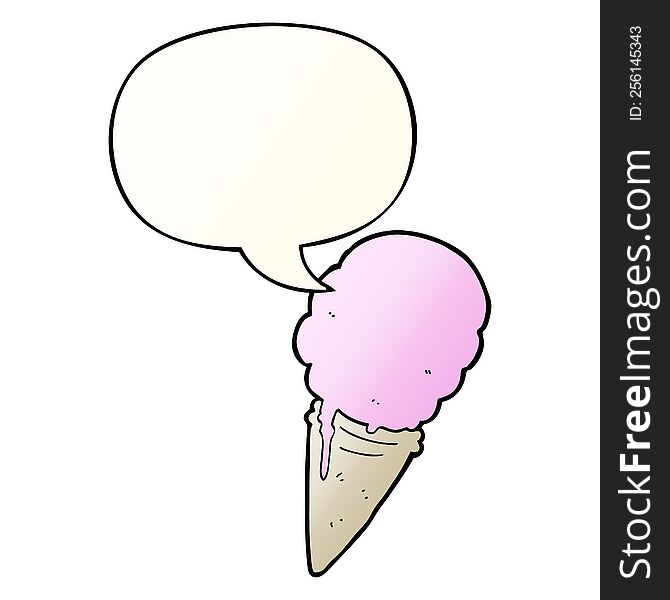 Cartoon Ice Cream And Speech Bubble In Smooth Gradient Style