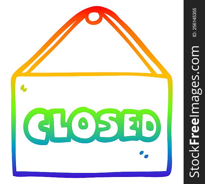 Rainbow Gradient Line Drawing Cartoon Closed Sign