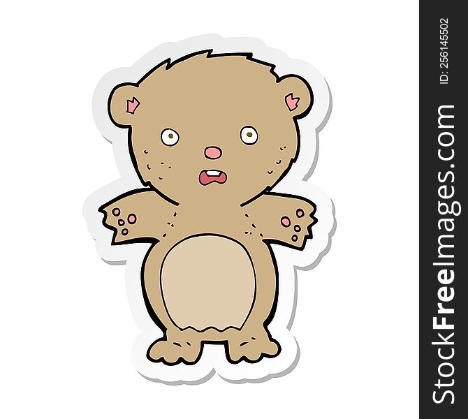 Sticker Of A Frightened Teddy Bear Cartoon