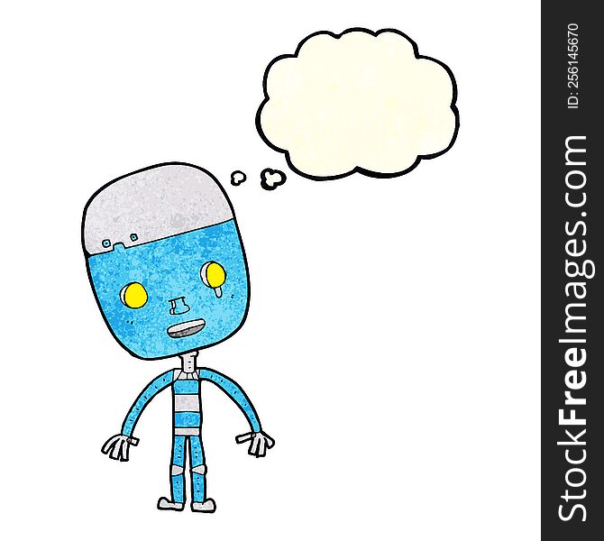 cartoon sad robot with thought bubble